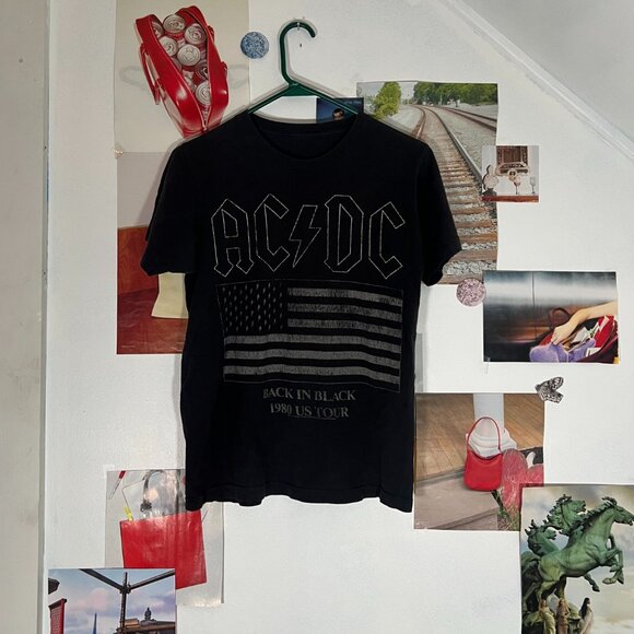 Vintage | Tops | Vintage Acdc Band Tshirt Black And White Retro M ...